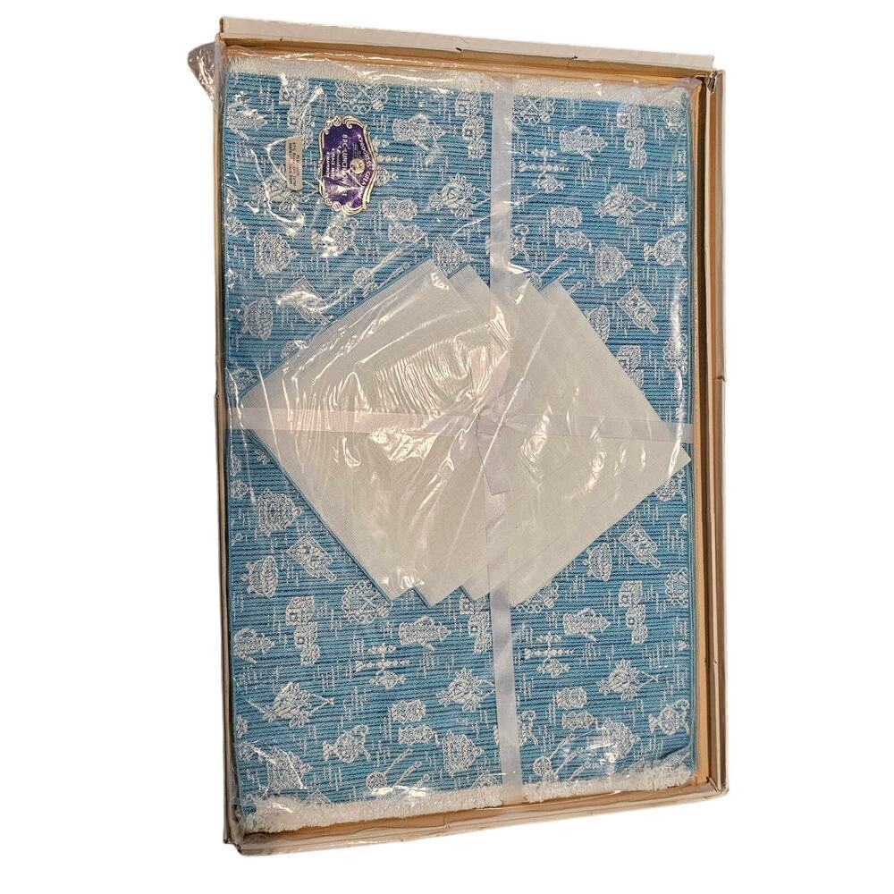 Vintage 8 Piece Luncheon Set Placemats and Napkins Blue Embroidered Kitchen Set